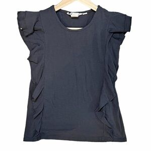 H&M L.O.G.G. Gray Ruffle Short Sleeve Cap Sleeve Top Size Small